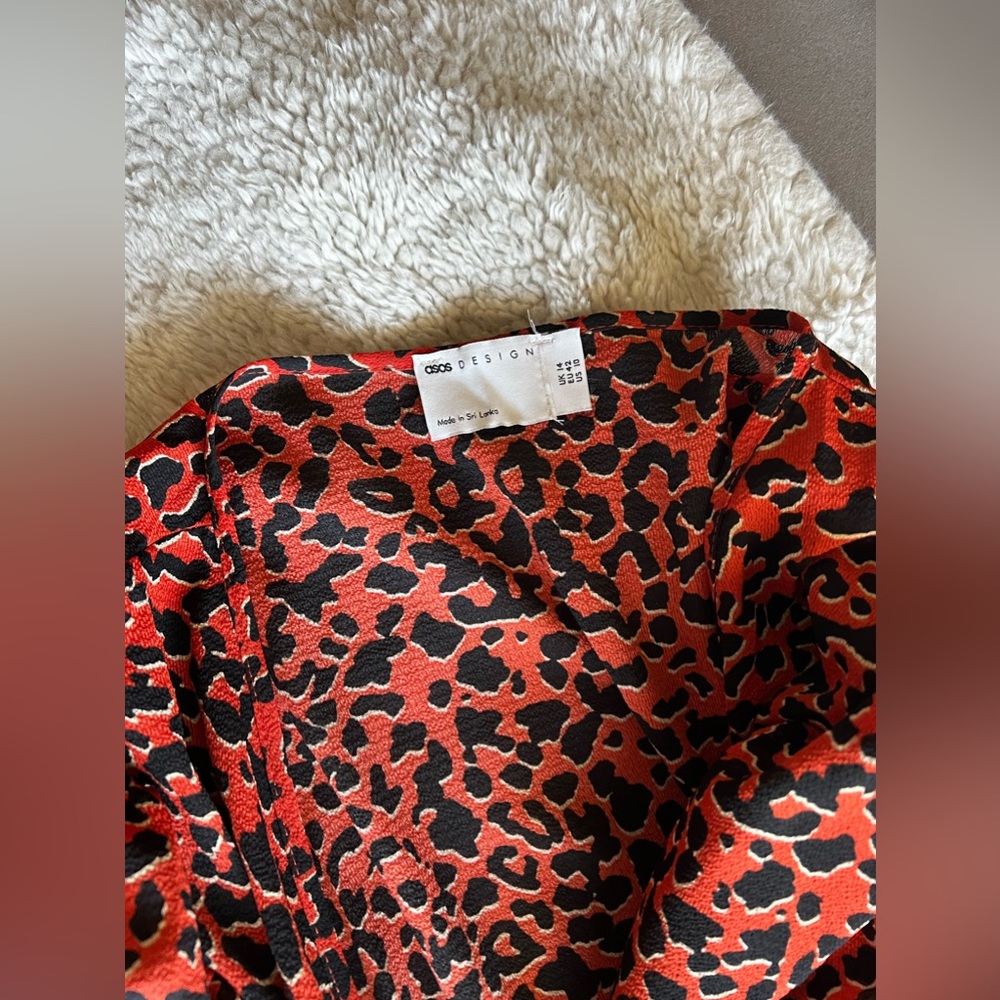 ASOS wrap front tiered smock midi dress in red animal print - Picture 6 of 7